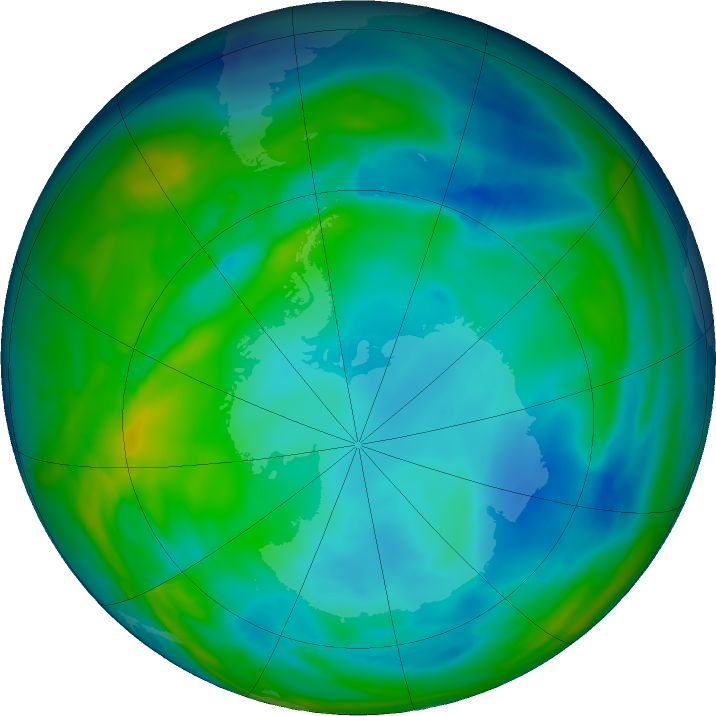 Antarctic ozone map for 20 June 2019